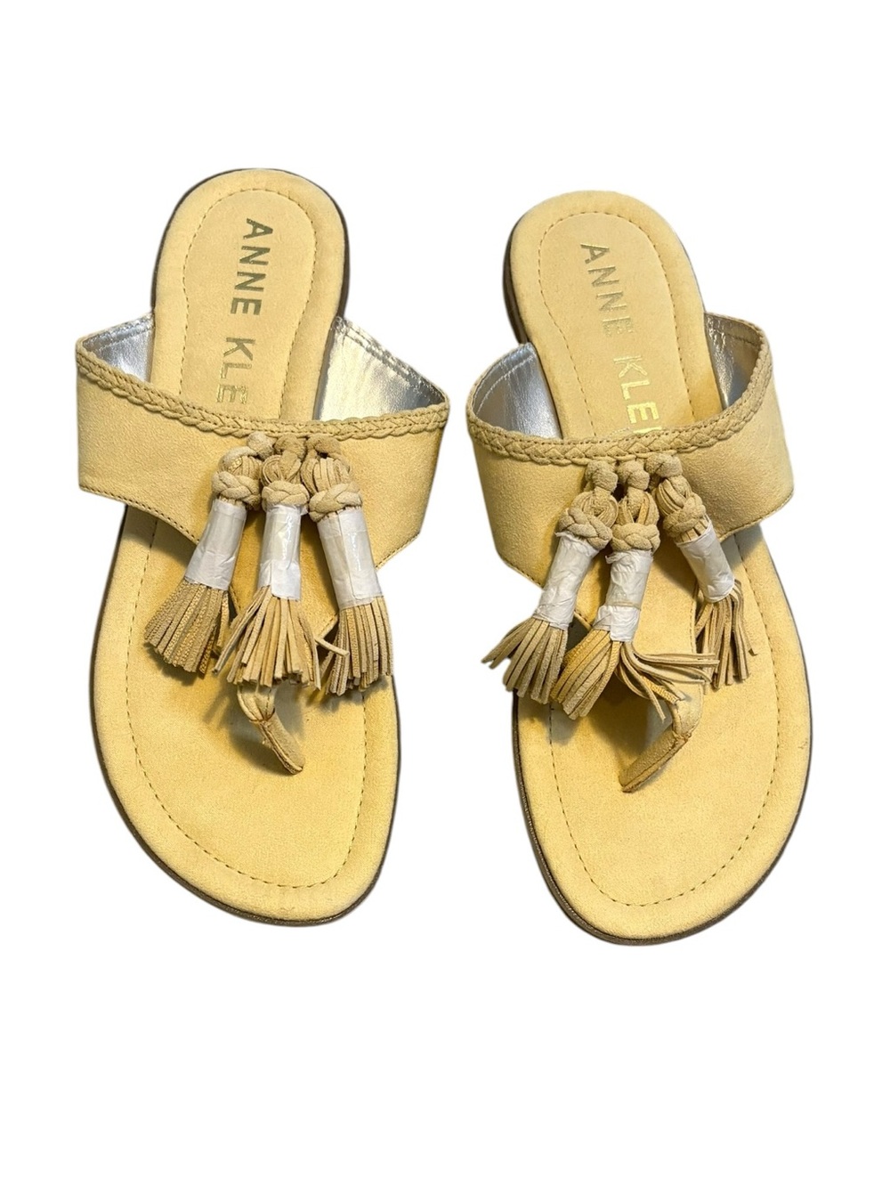 Anne Klein Tassel Sandals Tan Braided Slip On Size 9
